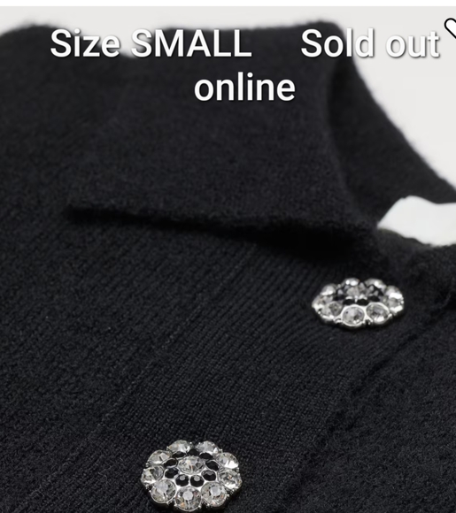 H&M Diamante rhinestone button black sweater pullover top SMALL - Picture 11 of 12